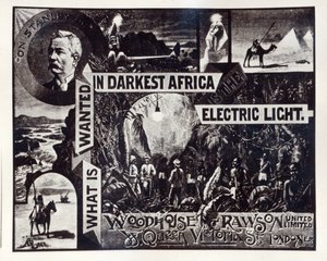 Lo que se necesita en la África más oscura es la luz eléctrica, anuncio de Woodhouse y Rawson ltd de English School